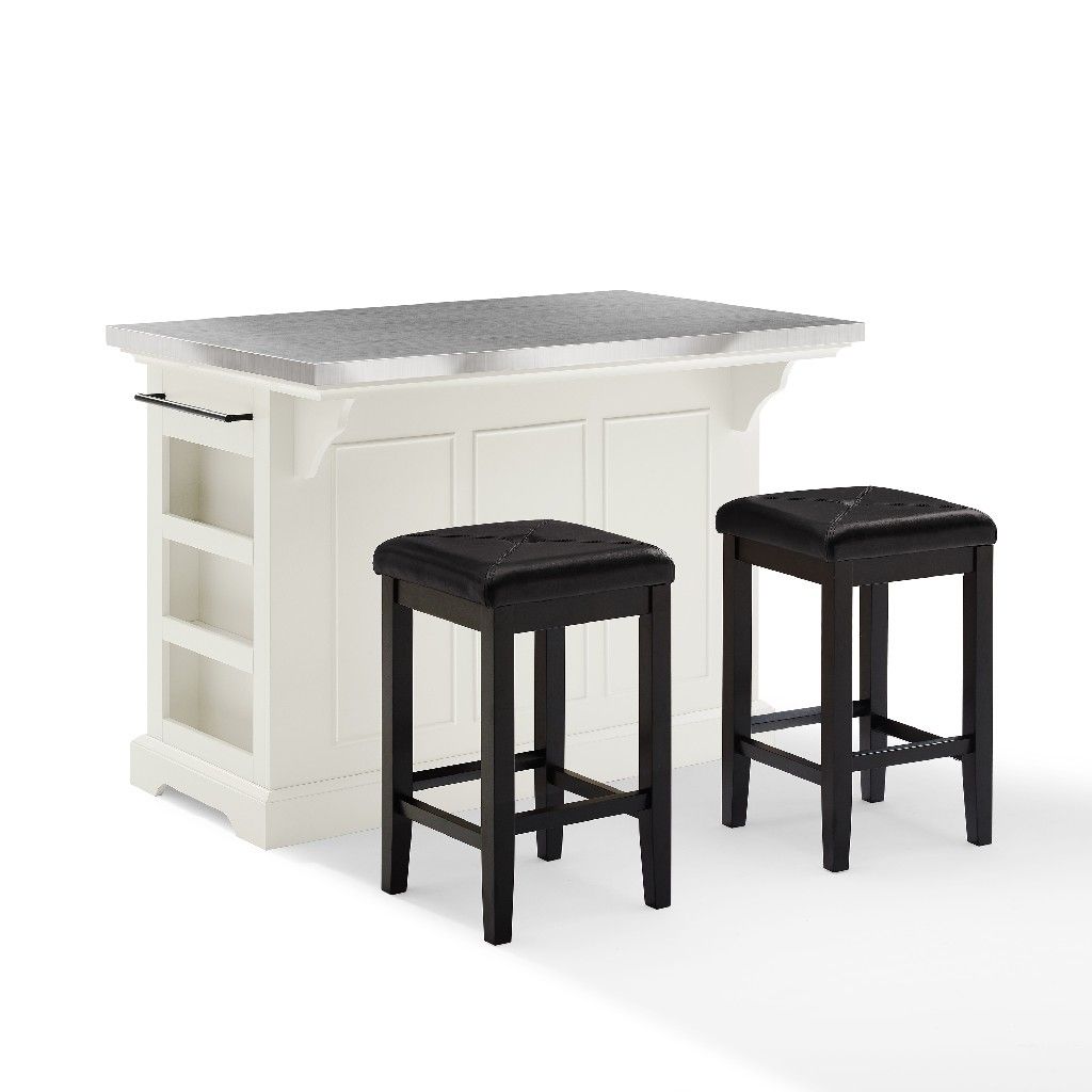 Picture of Crosley Brands KF30063WH-BK Julia Kitchen Island 2 Counter Height Bar & Upholstered Square Stools&#44; White & Black