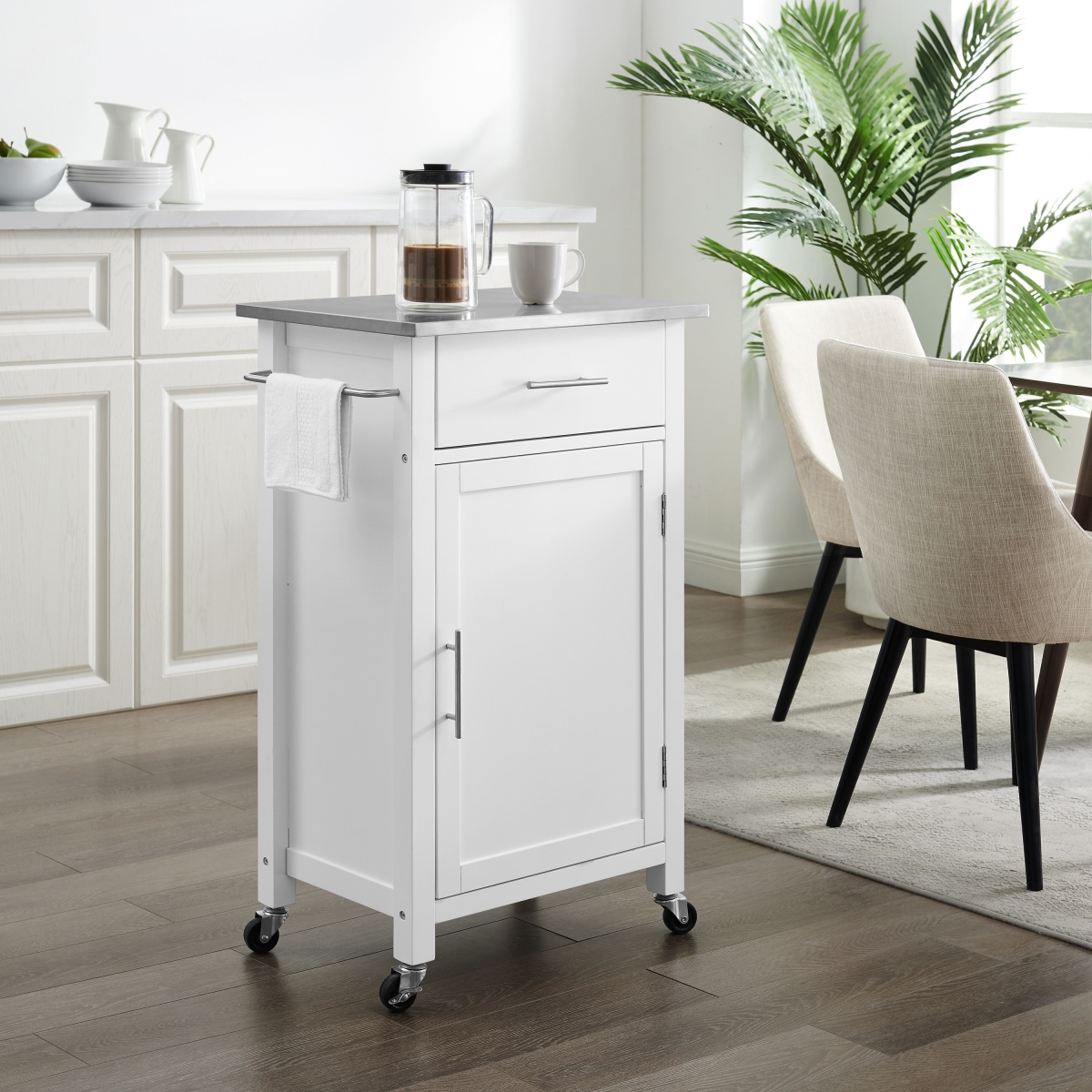 Picture of Crosley Furniture CF3028SS-WH Stainless Steel Top Compact Kitchen Island & Cart&#44; White & Stainless Steel