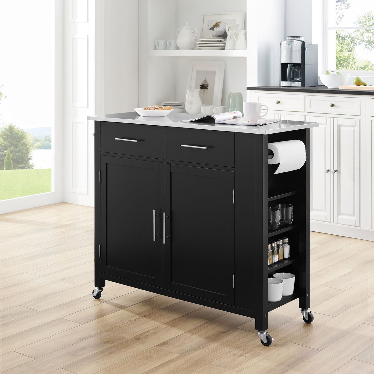 Picture of Crosley Furniture CF3029SS-BK Stainless Steel Top Full-Size Kitchen Island & Cart&#44; Black & Stainless Steel