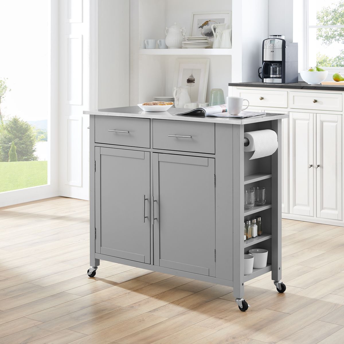 Picture of Crosley Furniture CF3029SS-GY Stainless Steel Top Full-Size Kitchen Island & Cart&#44; Gray & Stainless Steel