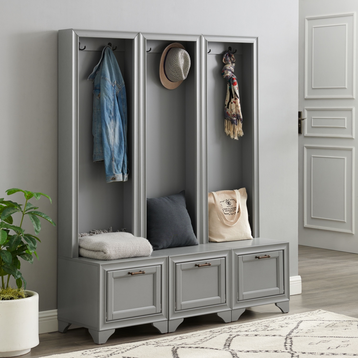 Picture of Crosley Furniture KF33008GY Entryway Set, Distressed Gray - 3 Hall Trees - 3 Piece