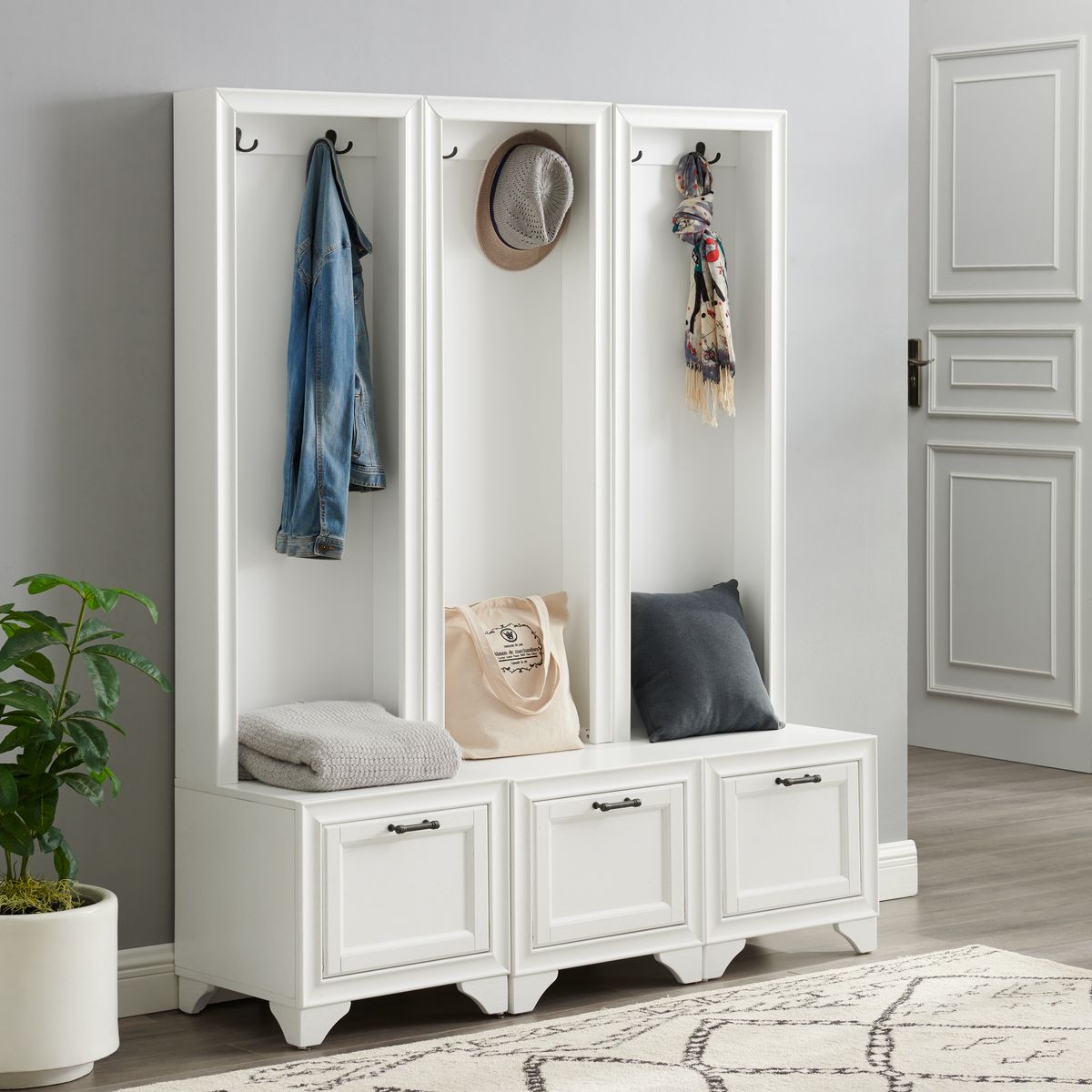 Picture of Crosley Furniture KF33008WH Entryway Set&#44; Distressed White - 3 Hall Trees - 3 Piece