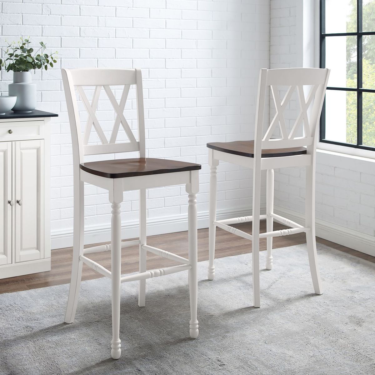 Picture of Crosley Furniture CF501030-WH Bar Stool Set&#44; Distressed White - 2 Stools - 2 Piece