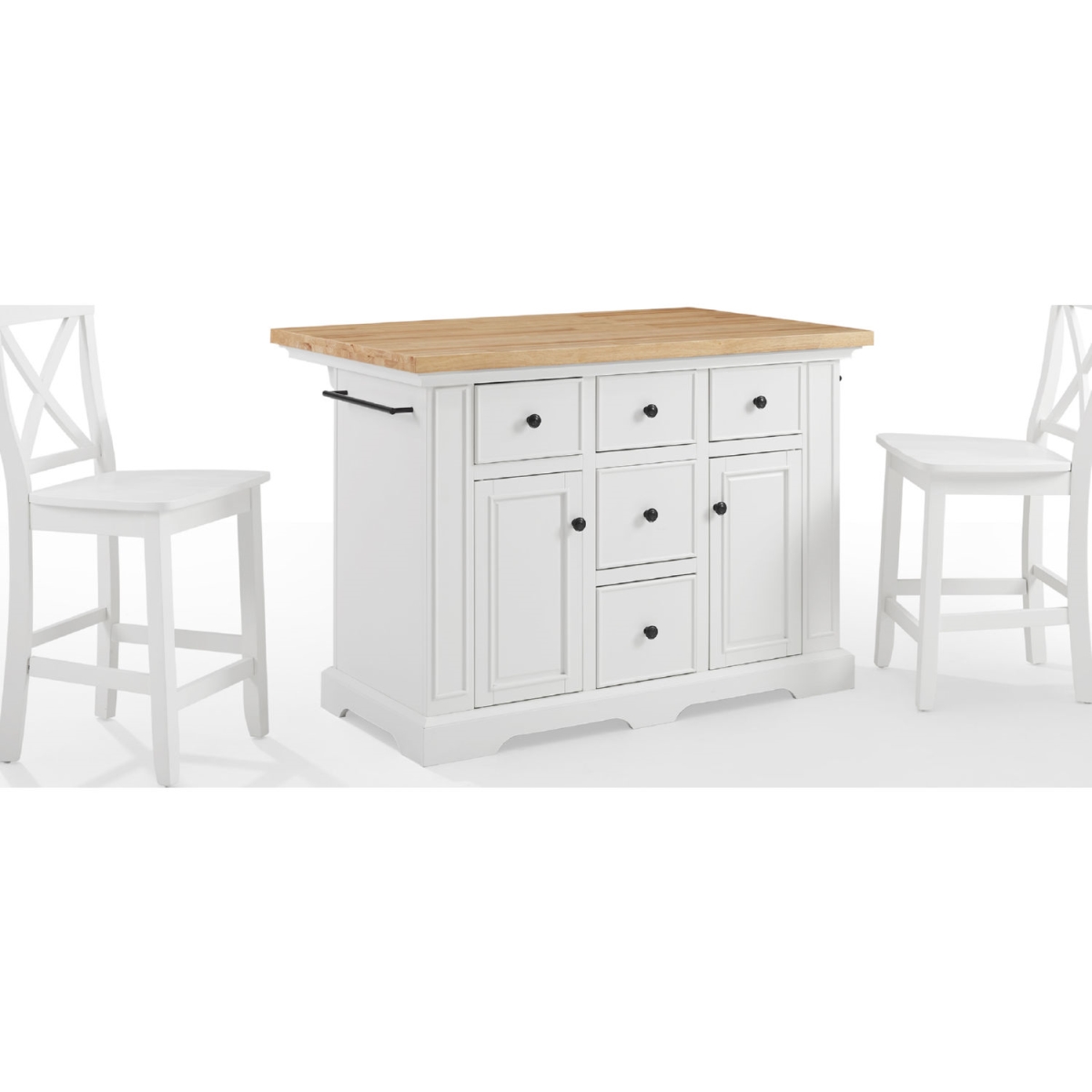 KF30067WH-WH Julia Wood Top Stools with X-Back - Island & 2 Stools, White -  Crosley