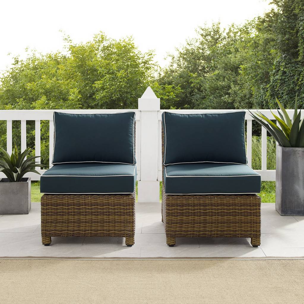 Picture of Bradenton KO70173WB-NV 32.5 x 25 x 31.5 in. Bradenton Outdoor Wicker Chair Set with 2 Armless Chairs&#44; Navy & Weathered Brown - 2 Piece