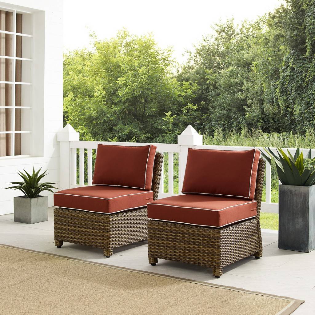Picture of Bradenton KO70173WB-SG 32.5 x 25 x 31.5 in. Bradenton Outdoor Wicker Chair Set with 2 Armless Chairs&#44; Sangria & Weathered Brown - 2 Piece