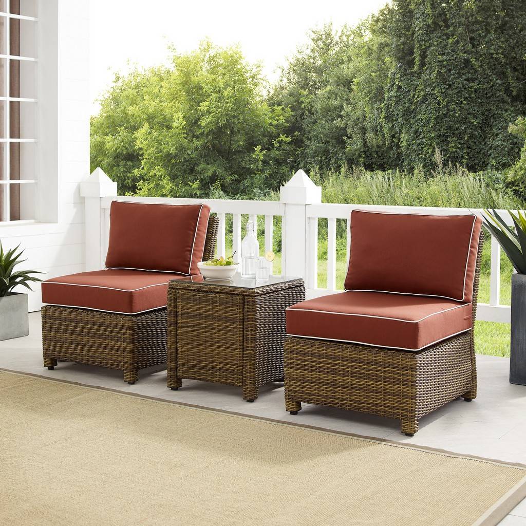 Picture of Bradenton KO70174WB-SG 32.5 x 25 x 31.5 in. Bradenton Outdoor Wicker Chair Set with Side Table & 2 Armless Chairs&#44; Sangria & Weathered Brown - 3 Piece