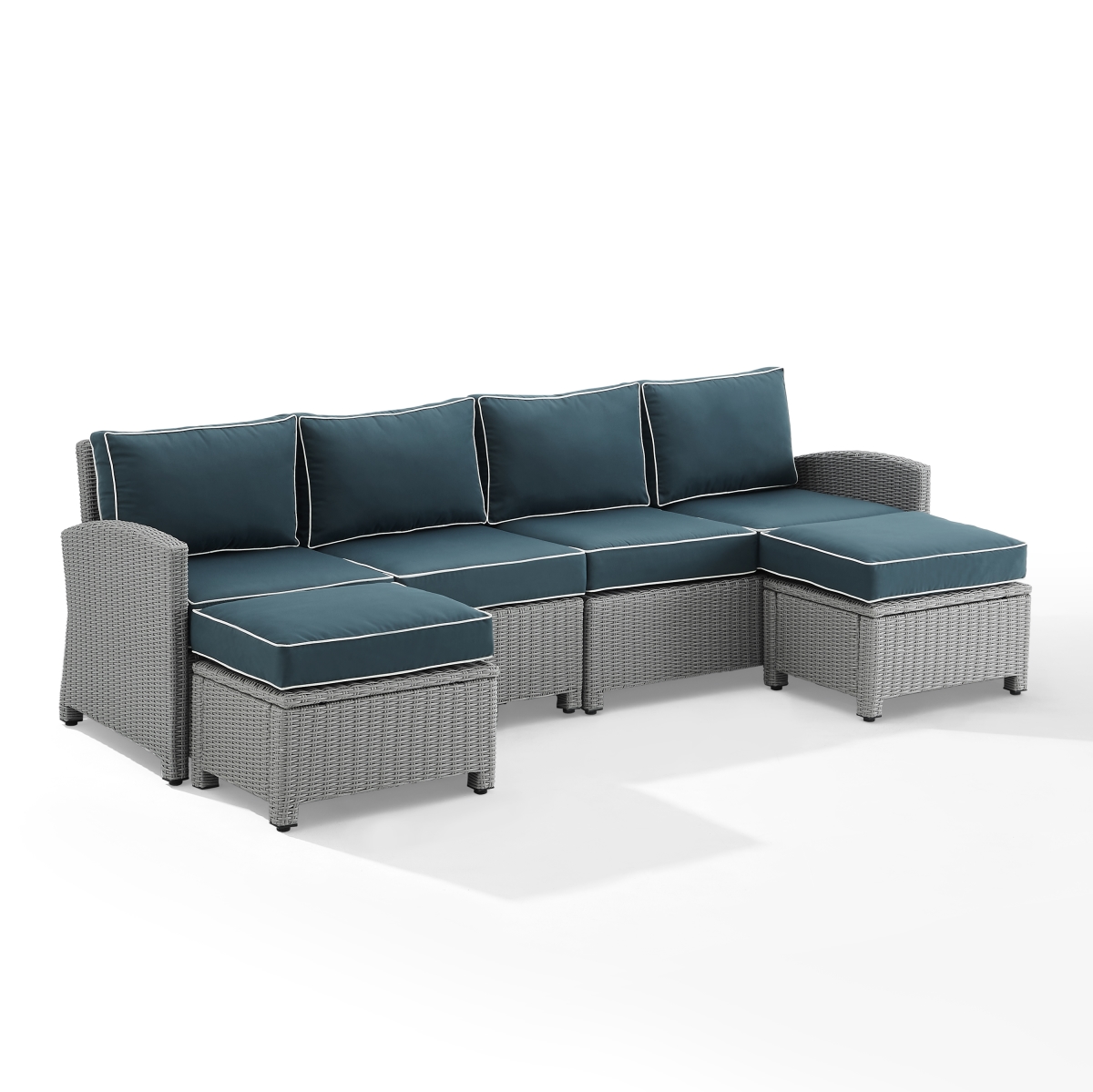 Picture of Crosley Furniture KO70187GY-NV Bradenton Outdoor Wicker Sectional Set&#44; Navy & Gray - 4 Piece