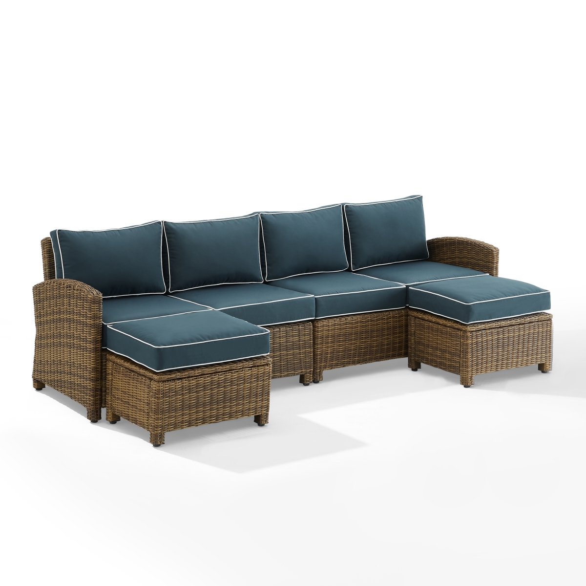 Picture of Crosley Furniture KO70187WB-NV Bradenton Outdoor Wicker Sectional Set&#44; Navy & Weathered Brown - 4 Piece