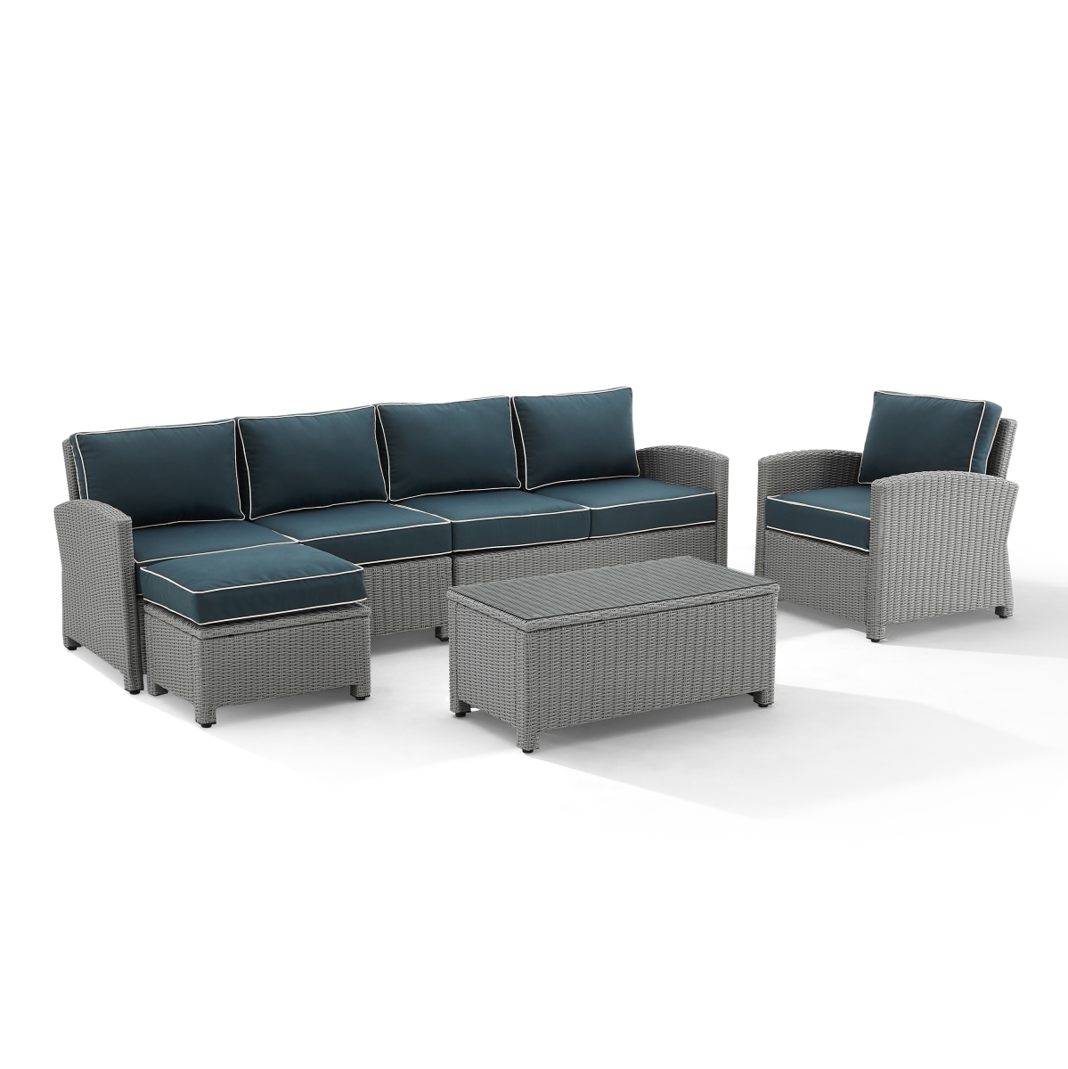 Picture of Crosley Furniture KO70188GY-NV Bradenton Outdoor Wicker Sectional Set&#44; Navy & Gray - 5 Piece