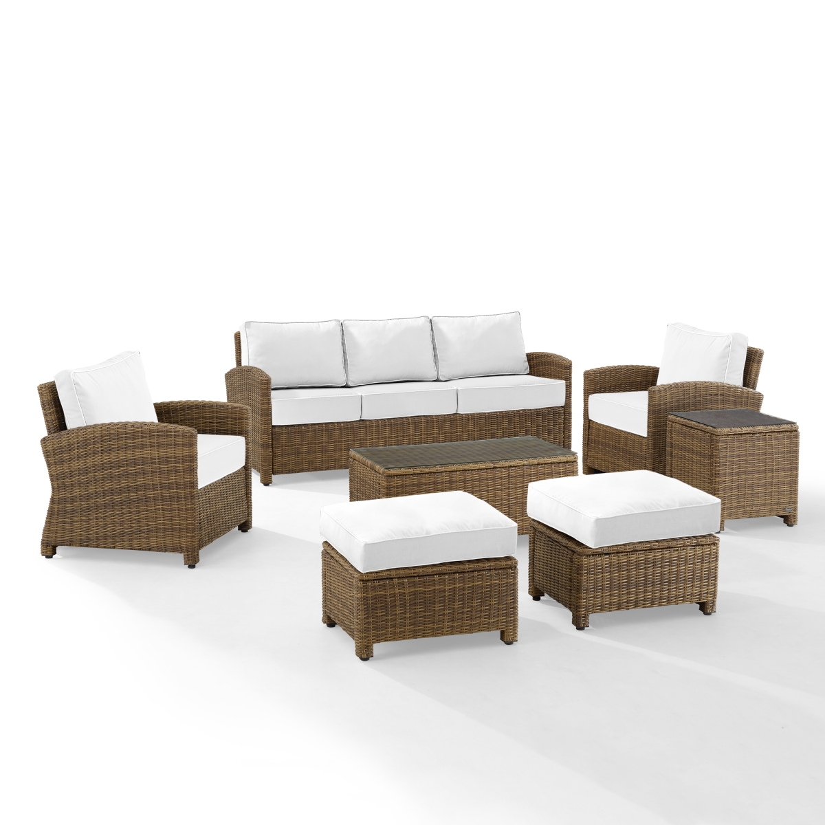KO70185WB-WH Bradenton Outdoor Wicker Sofa Set, Sunbrella White & Weathered Brown - 7 Piece
