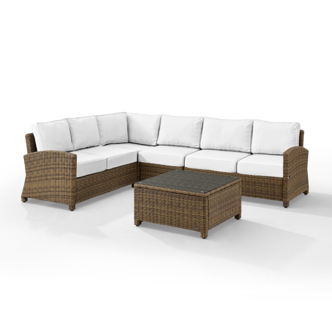 Picture of Crosley Furniture KO70020WB-WH 110 x 85 x 32.50 in. Bradenton Outdoor Sectional Set - Sunbrella&#44; White & Weathered Brown - 5 Piece