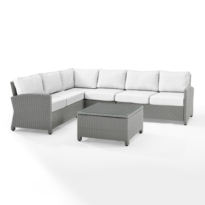 Picture of Crosley Furniture KO70020GY-WH 110 x 85 x 32.50 in. Bradenton Outdoor Sectional Set&#44; White & Gray - 5 Piece