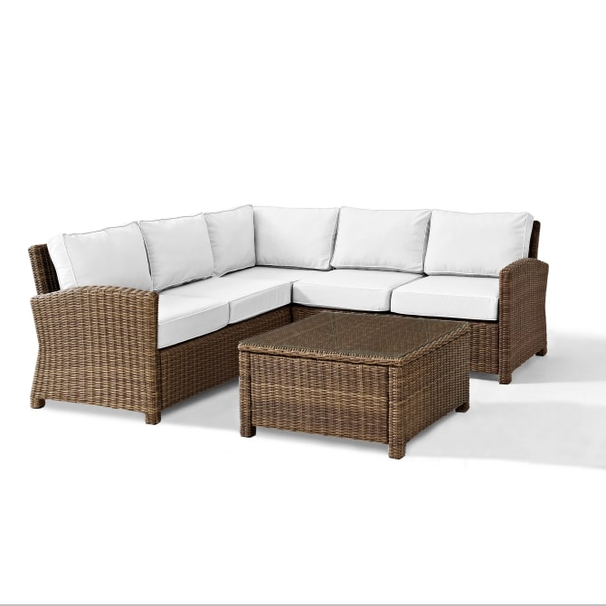 Picture of Crosley Furniture KO70019WB-WH 85 x 85 x 32.50 in. Bradenton Outdoor Sectional Set - Sunbrella - Right Corner Loveseat&#44; White & Weathered Brown - 4 Piece