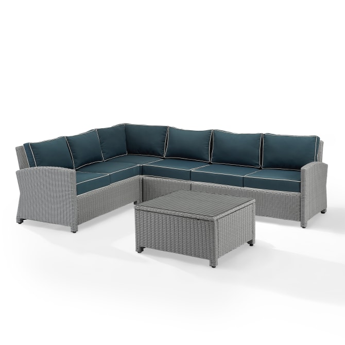 Picture of Crosley Furniture KO70020GY-NV 110 x 85 x 32.50 in. Bradenton Outdoor Wicker Sectional Set - Navy & Gray - 5 Piece