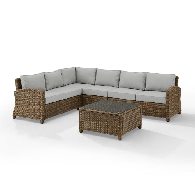 Picture of Crosley Furniture KO70020WB-GY 110 x 85 x 32.50 in. Bradenton Outdoor Wicker Sectional Set&#44; Gray & Weathered Brown - 5 Piece