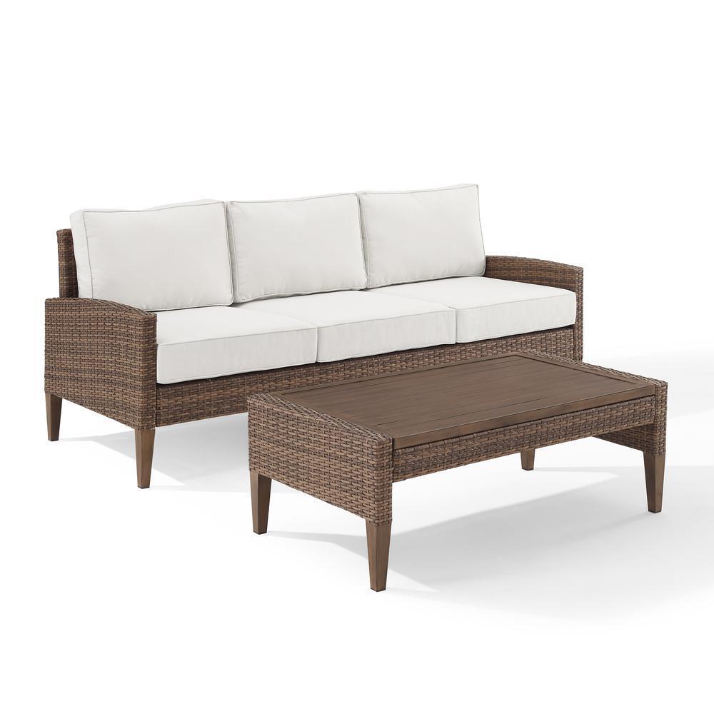 KO70190BR-CR Capella Outdoor Wicker Sofa Set, Creme & Brown - 2 Piece -  Crosley Furniture