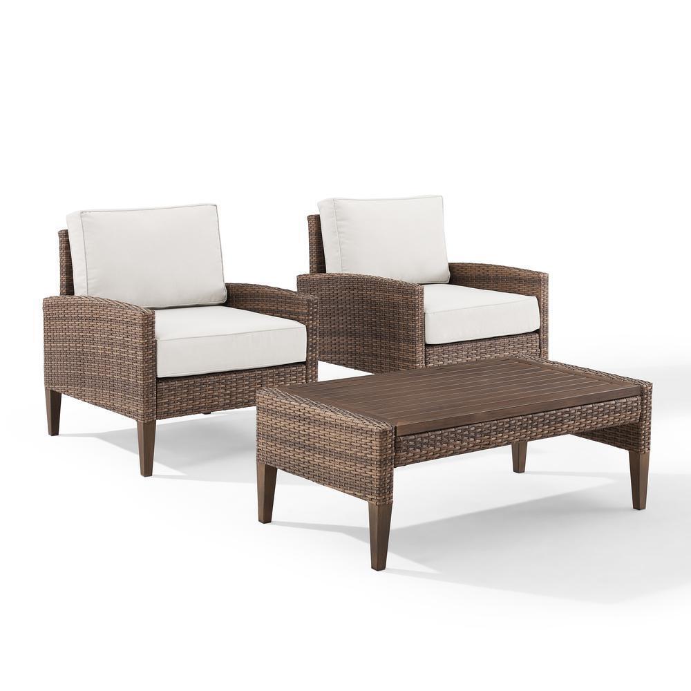 KO70191BR-CR Capella Outdoor Wicker Chair Set, Creme & Brown - 3 Piece -  Crosley Furniture