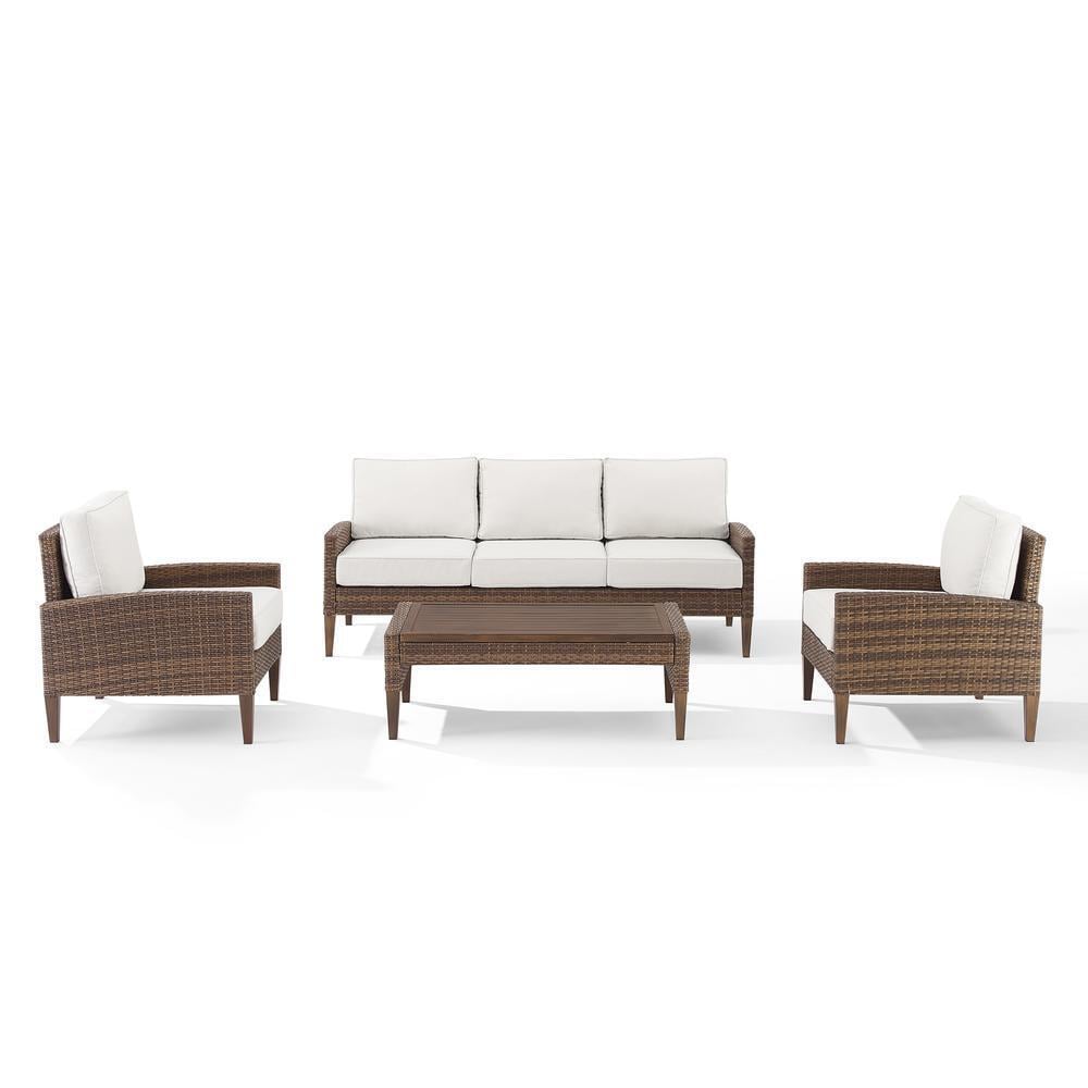 KO70192BR-CR Capella Outdoor Wicker Sofa Set, Creme & Brown - 4 Piece -  Crosley Furniture