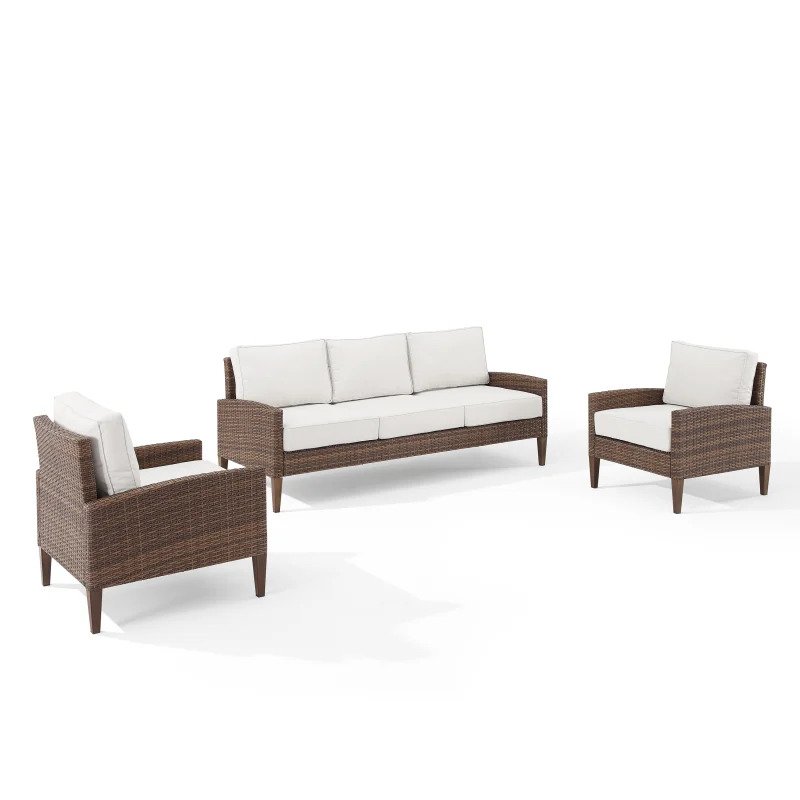 KO70193BR-CR Capella Outdoor Wicker Sofa Set, Creme & Brown - 3 Piece -  Crosley Furniture