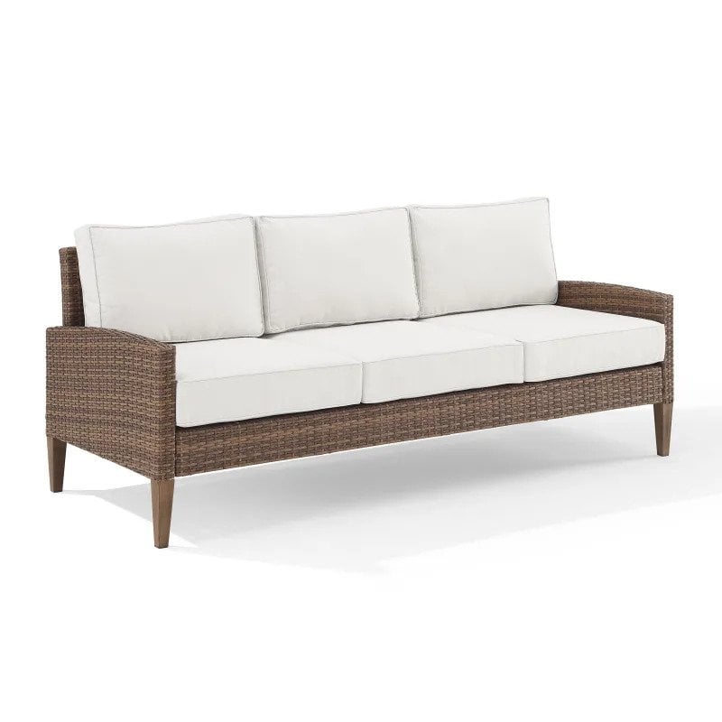 KO70194BR-CR Capella Outdoor Wicker Sofa, Creme & Brown -  Crosley Furniture