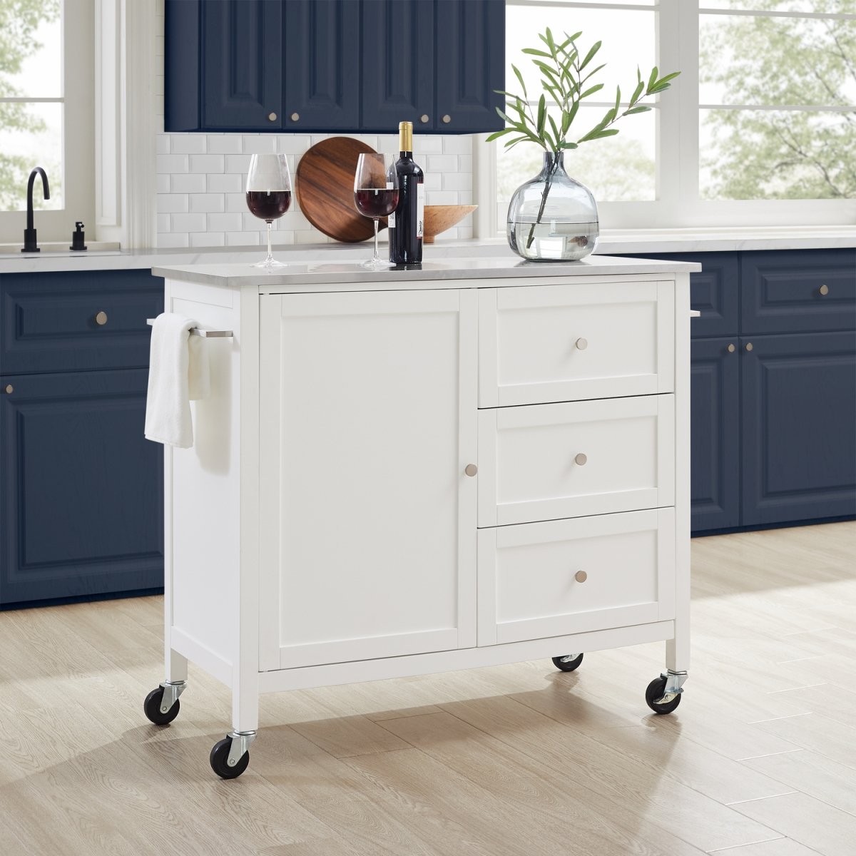 KF30090SS-WH 37.5 x 42.13 x 18.13 in. Stainless Steel Top Kitchen Island & Cart, White -  Soren