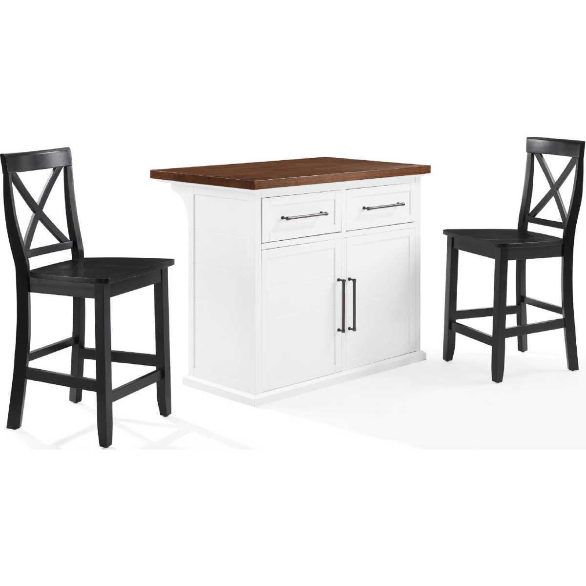 Picture of Bartlett KF30092WH-BK Wood Top Kitchen Island with Black X-Back Stools&#44; White