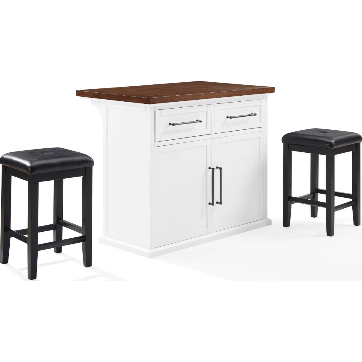 Picture of Bartlett KF30093WH-BK Wood Top Kitchen Island with Black Upholstered Square Stools&#44; White
