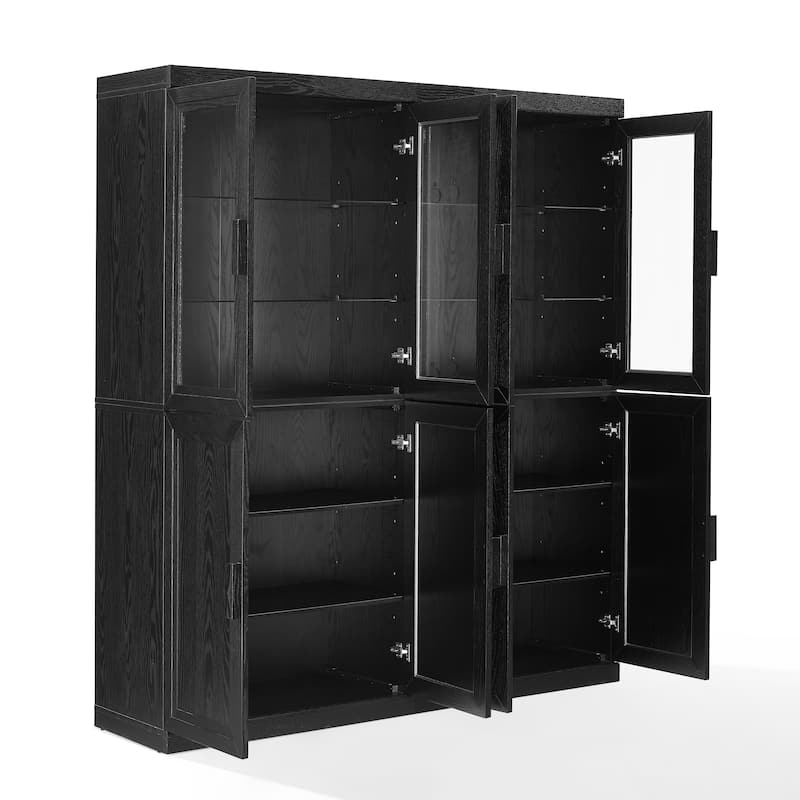 Picture of Modern Marketing Concepts KF33066BK Essen Pantry Storage Cabinet with Glass Door Hutch Set&#44; Black - 2 Piece