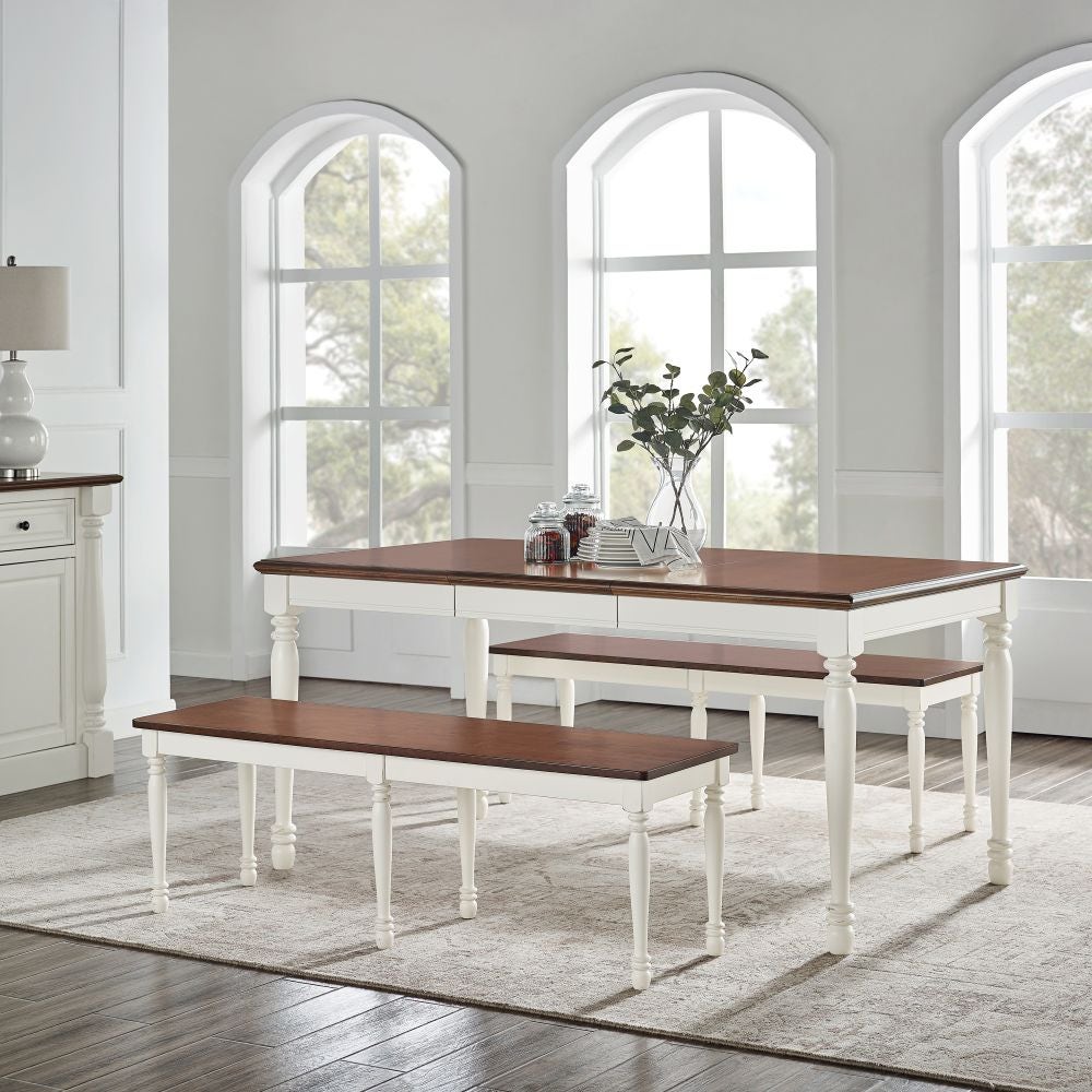 Picture of Modern Marketing Concepts KF20006-WH Shelby 3 Piece Dining Table Set for 6 Table & 2 Benches&#44; Distressed White