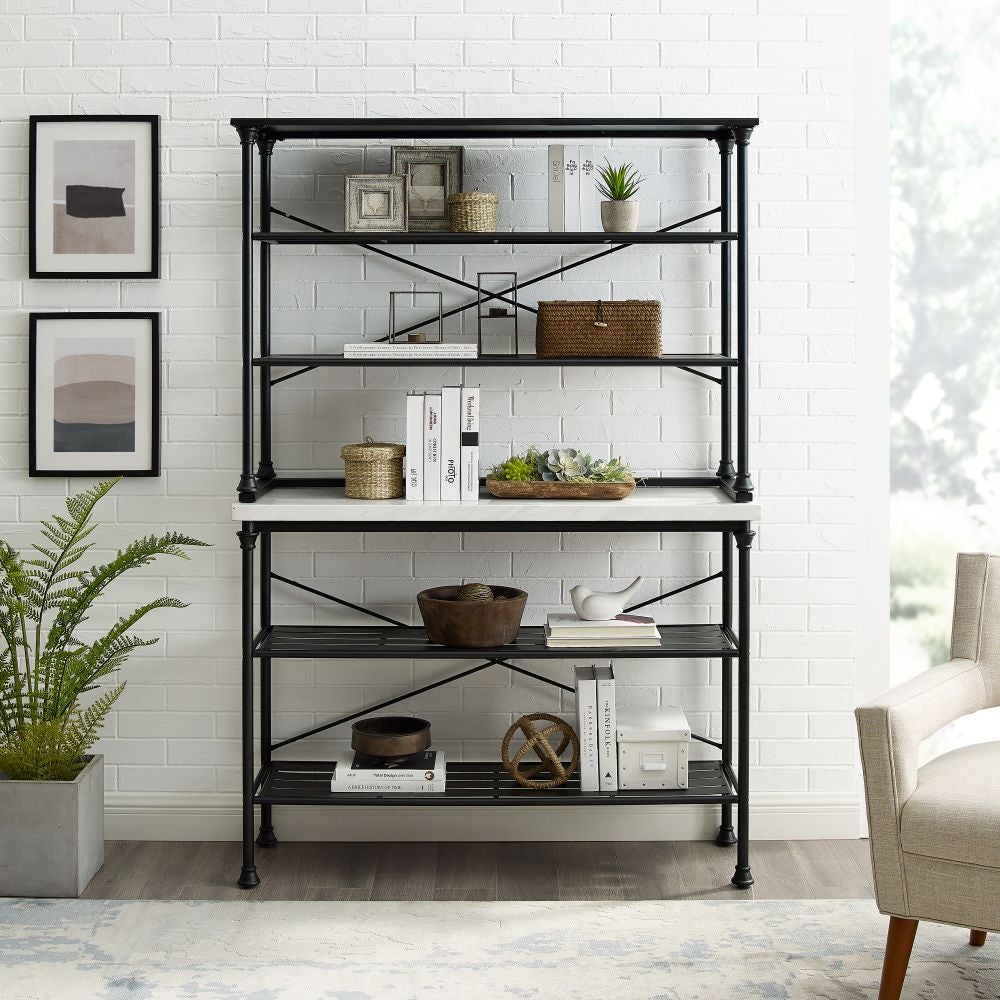 Picture of Modern Marketing Concepts KF13030MB Madeleine Kitchen Storage Bakers Rack with Console & Hutch&#44; Matte Black