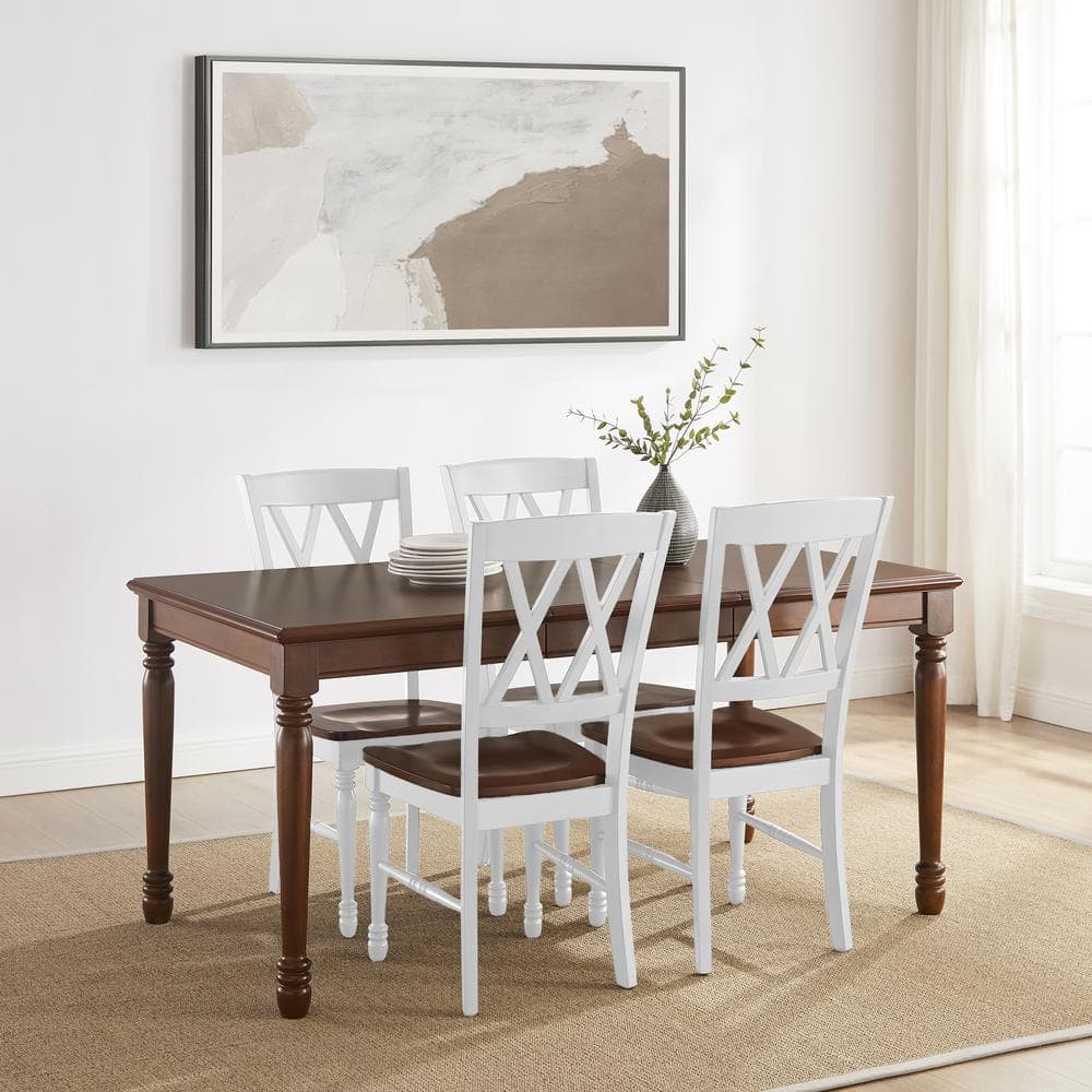 Picture of Modern Marketing Concepts KF20003WH-CH Shelby 5 Piece Dining Table Set for 4 Table & 4 Chair&#44; Distressed White & Dark Cherry