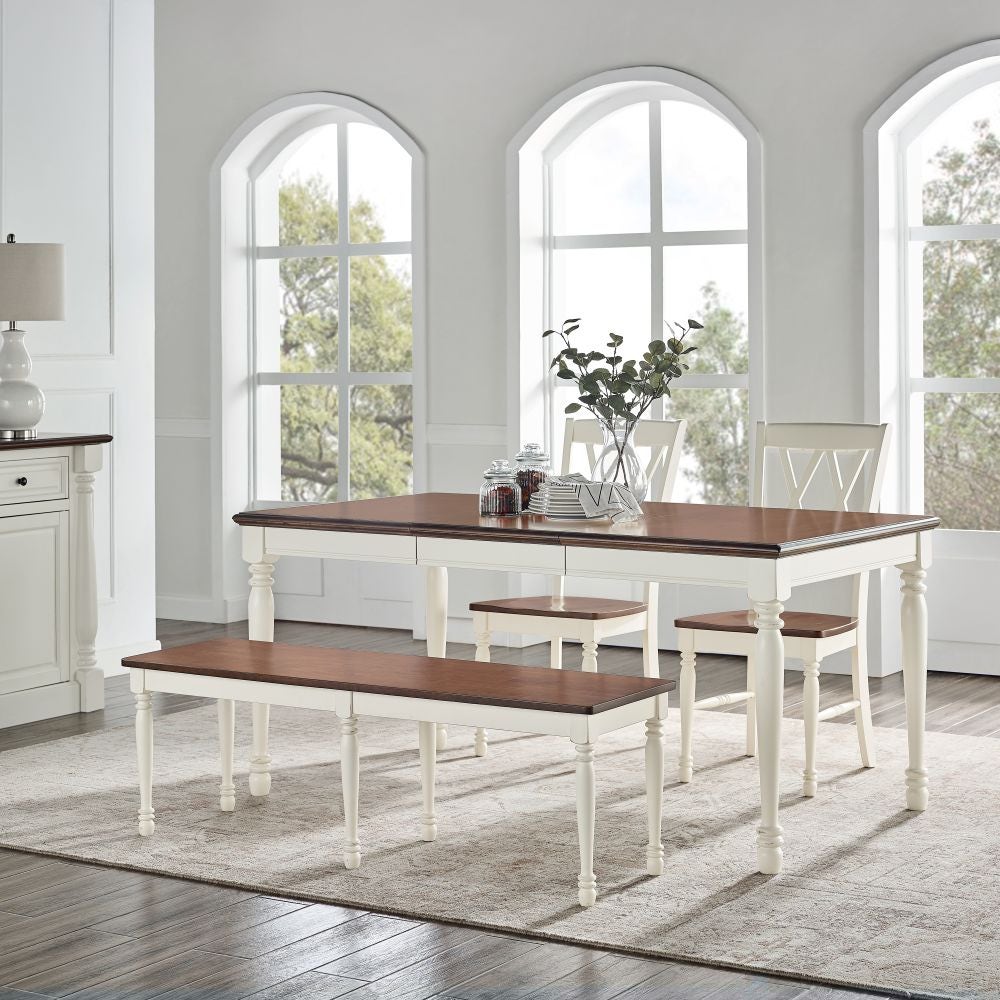 Picture of Modern Marketing Concepts KF20005-WH Shelby 4 Piece Dining Table Set for 5 Table&#44; Bench & 2 Chair&#44; Distressed White