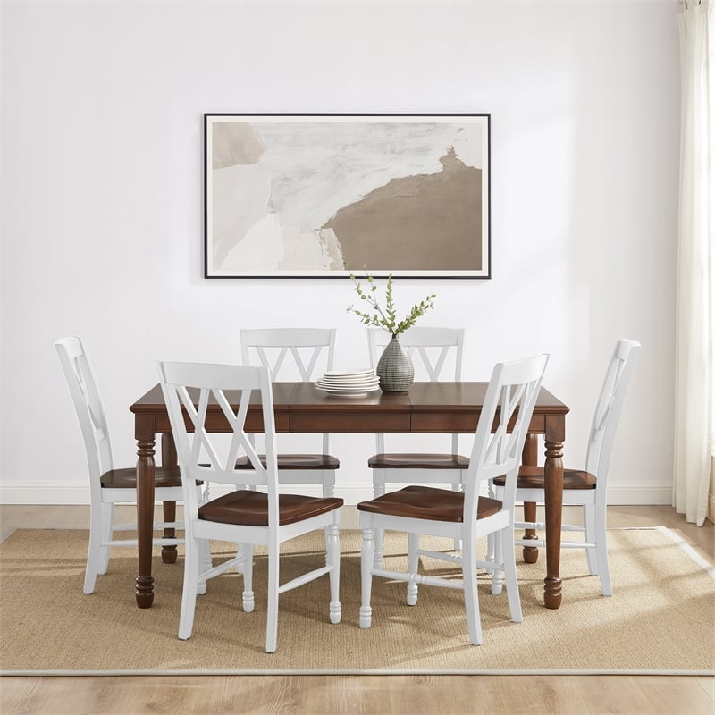 Picture of Modern Marketing Concepts KF20001WH-CH Shelby 7 Piece Dining Table Set for 6 Table & 6 Chair&#44; Distressed White & Dark Cherry