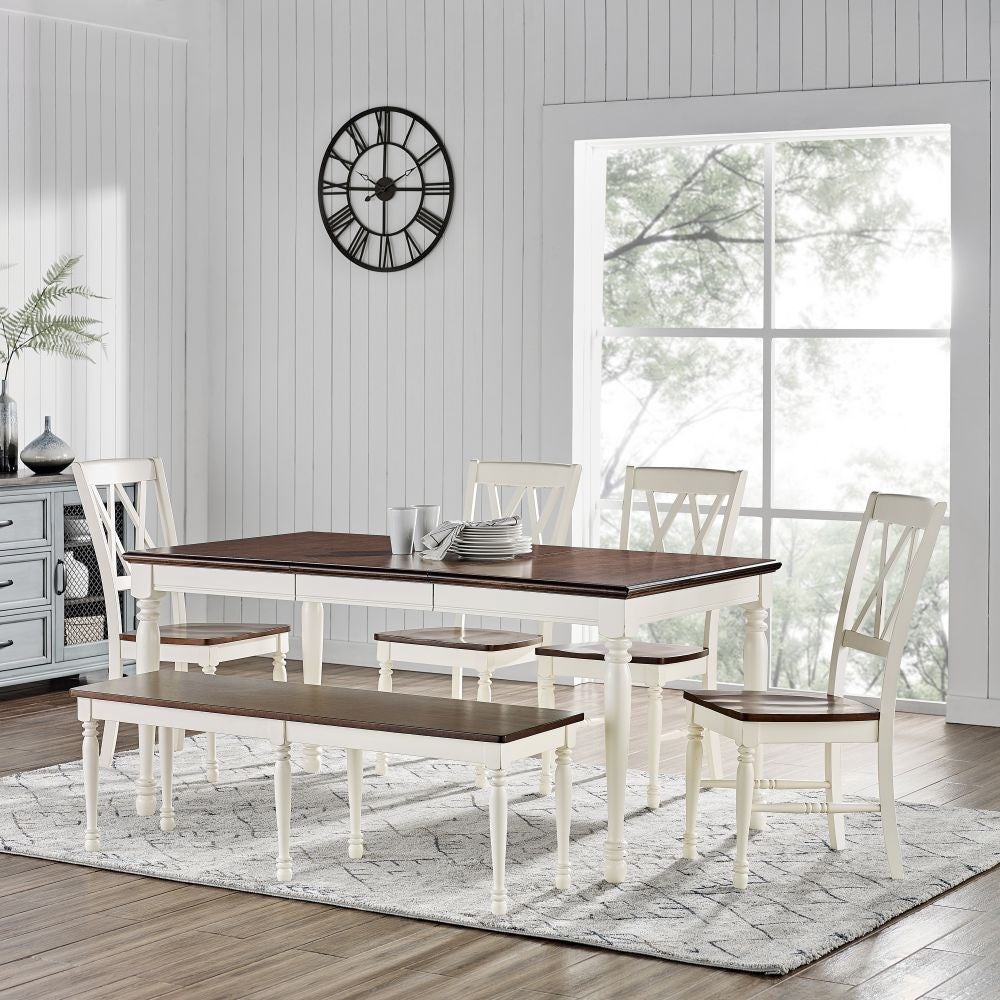 Picture of Modern Marketing Concepts KF20004-WH Shelby 6 Piece Dining Table Set for 7 Table Bench & 4 Chair&#44; Distressed White