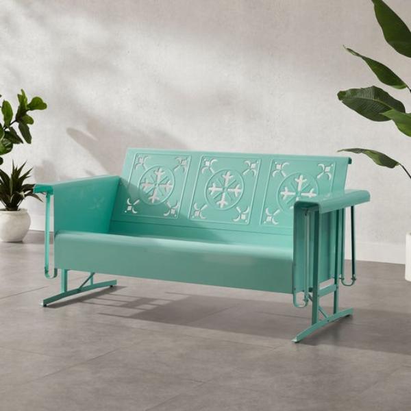 Azalea Retro Outdoor Glider Sofa - Aqua Gloss - 3-Seat - Weather-Resistant