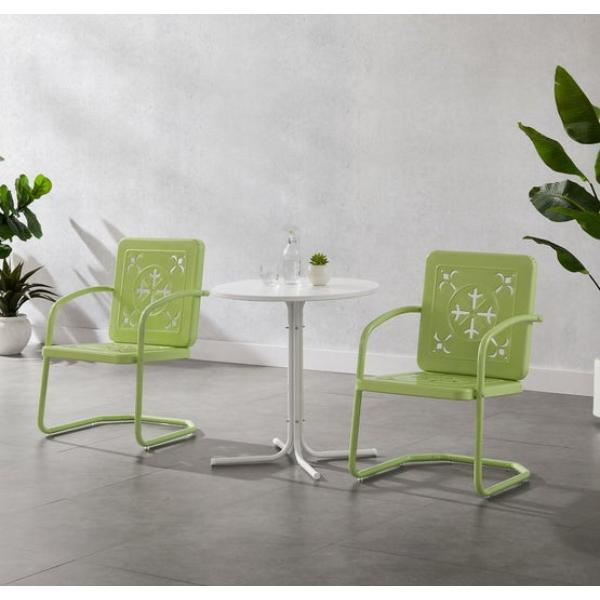 KO10023KL 27.88 x 87 x 35 in. Azalea Retro Outdoor Bistro Set, Key Lime Gloss & White Satin - Bistro Table & 2 Chairs - 3 Piece
