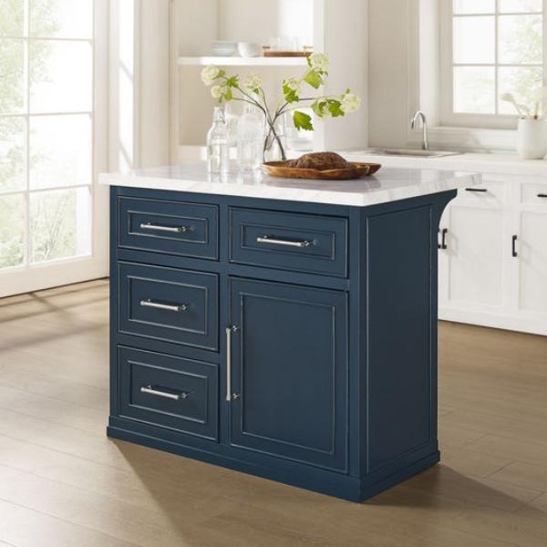 Picture of Crosley Furniture KF30094WM-NV 42 x 27 x 36.25 in. Cutler Faux Marble Top Kitchen Island&#44; Navy & White Marble
