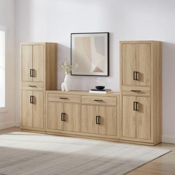 KF33071AH 107.63 x 15 x 67.75 in. Isla Sideboard & Pantry Set, Ash - Sideboard & 2 Pantries - 3 Piece