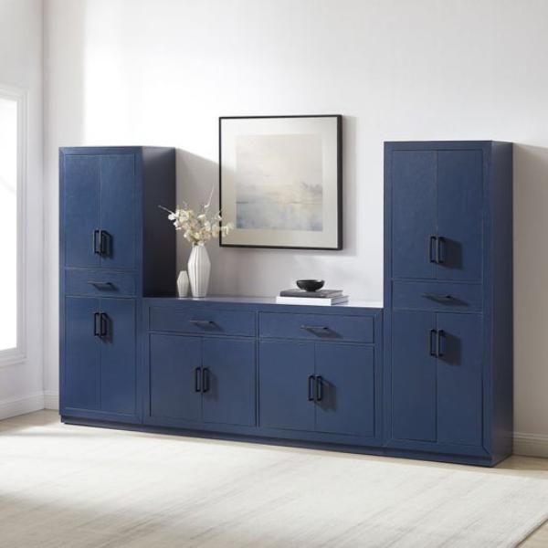 KF33071NV 107.63 x 15 x 67.75 in. Isla Sideboard & Pantry Set, Navy - Sideboard & 2 Pantries - 3 Piece