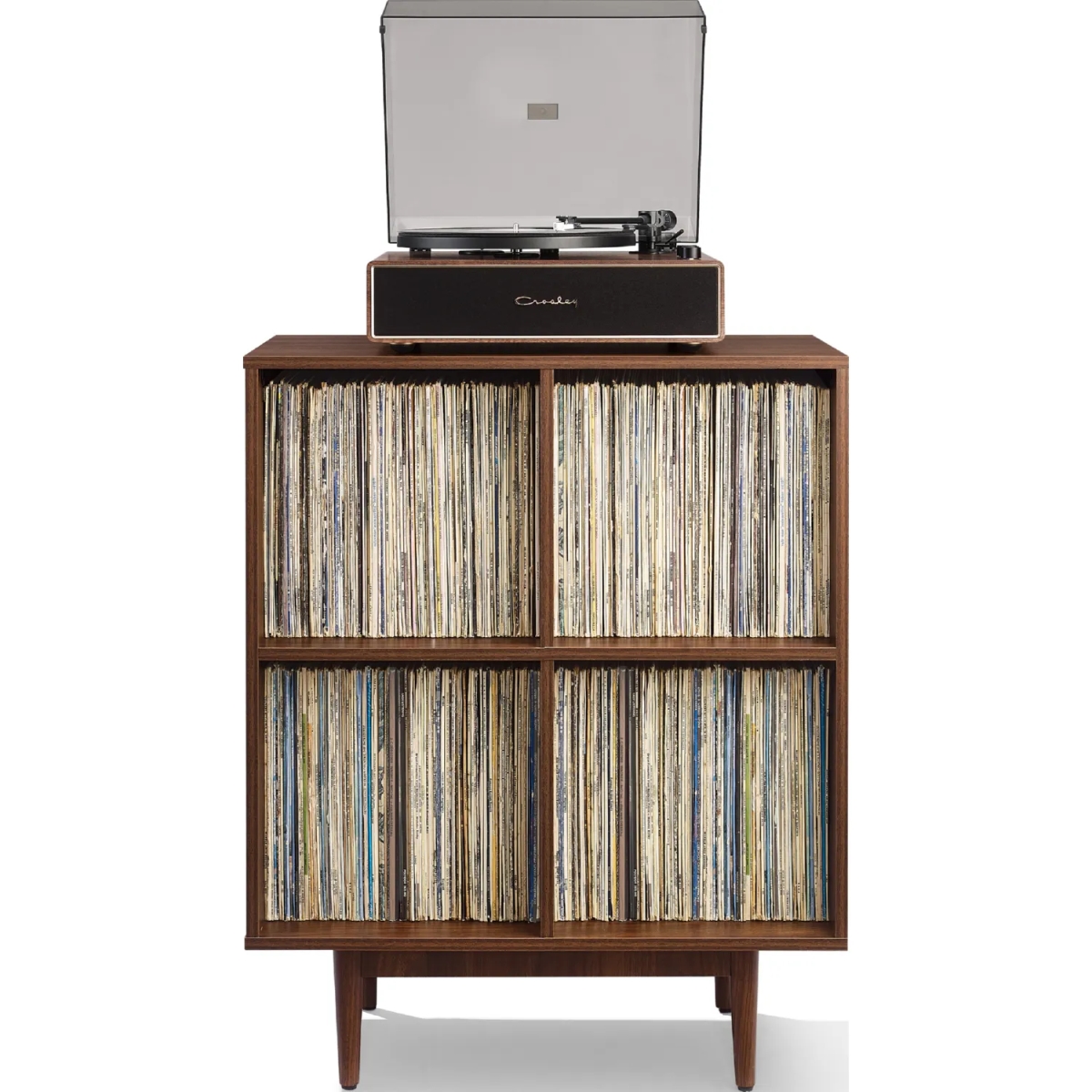 CF1131-WA Liam 4 Cube Record Storage Media Stand, Walnut