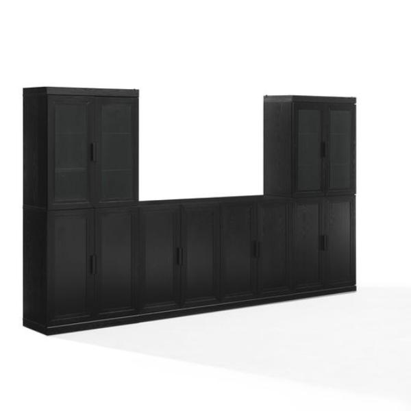 KF33068BK Essen Sideboard & Glass Door Pantry Set Sideboard & 2 Glass Door Pantries - Black - 3 Piece