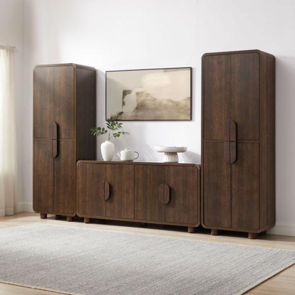 KF33076BR Millie Sideboard & Pantry Set Sideboard & 2 Pantries - Brown - 3 Piece