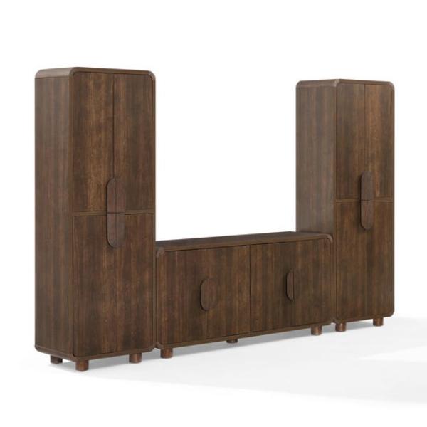 KF33077BR Millie Entertainment Center Sideboard & 2 Pantries - Brown - 3 Piece
