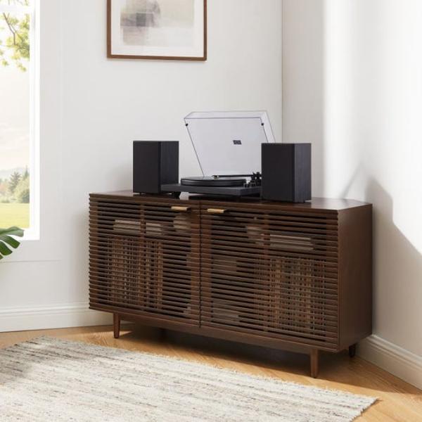 CF1177-BR Cameron Corner Record Player Cabinet with Vinyl Storage - Brown