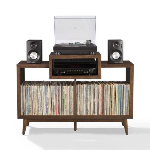 CF1165-BR Nashville Medium Record Player Stand with Vinyl Storage - Brown