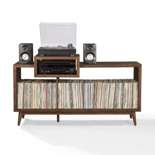 CF1166-BR Nashville Large Record Player Stand with Vinyl Storage - Brown