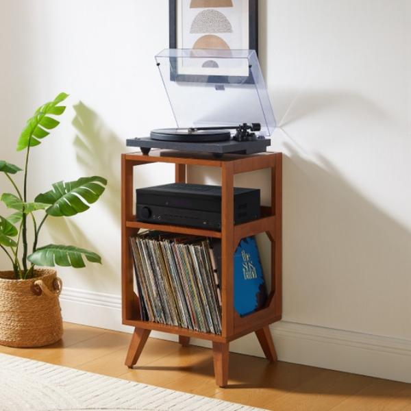 CF1150-WA Asheville Small Record Player Stand with Vinyl Storage - Walnut