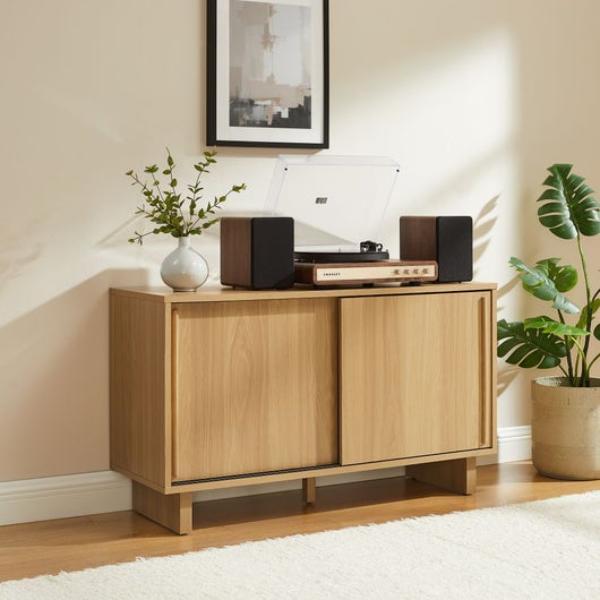 CF1181-WO Gemma Medium Record Player Cabinet with Vinyl Storage - White Oak