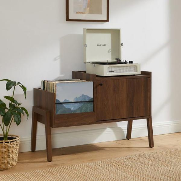 CF1185-WA Luna Record Player Cabinet with Vinyl Storage - Walnut